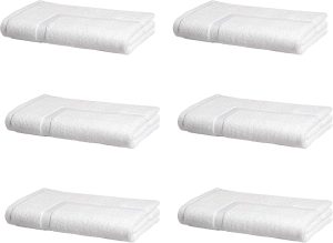 Amazon Basics Premium 100% Cotton Absorbent Soft Bath Mat, Machine Washable, 684 GSM, 20″ x 30″, White, Hotel Spa Bathmats, 6-Pack (Previously AmazonCommercial)