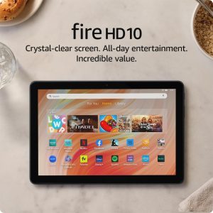 Amazon Fire HD 10 tablet, built for relaxation, 10.1″ vibrant Full HD screen, octa-core processor, 4 GB RAM, 32 GB, Black