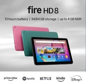 Amazon Fire HD 8 tablet, 8” HD Display, 4GB memory, 64GB, responsive and vibrant, designed for portable entertainment, Black