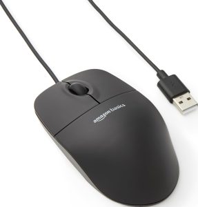 Amazon Basics 3-Button USB Wired Mouse with Responsive Tracking, Plug & Play, Compatible with Windows and Mac, Black