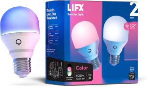 LIFX Color Smart Light Bulbs (2-Pack) A19 E26, Matter Compatible RGB + Tunable White (800 Lumens), WiFi Dimmable Color Changing (2.4GHz), Compatible with Apple HomeKit, Alexa & Google