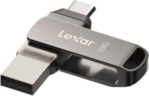 Lexar 128GB JumpDrive Dual Drive D400 USB 3.2 Type-C & Type-A Flash Drive for Storage Expansion, Photo Back-up for iPhone 15, Up to 130MB/s, Metal Housing & Swivel Design, Titanium (LJDD400128G-BNQNU)