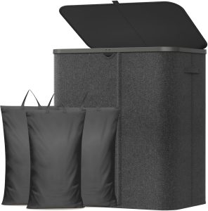 Lifewit 165L 3 Section Laundry Hamper with Lid, Laundry Basket, Dark Gray