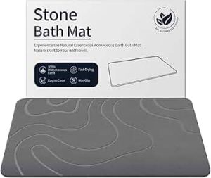 Stone Bath Mat for Bathroom, Diatomaceous Earth Shower Mat, Quick Dry, Grey