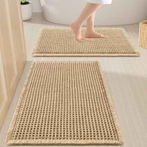 Smiry Waffle Bathroom Rugs Sets 2 Piece (30×20+24×16, Brown)