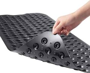 YINENN Bath and Shower Safety Mats 40×16 inch, Non Slip with Suction Cups for Bathroom Stall and Tub Floor, Extra Large and Machine Washable, Drain Holes Keep Bathtub Clean, Black