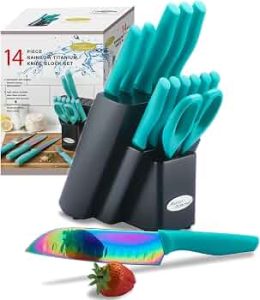 Marco Almond Knife Block Set 14PC Rainbow Kitchen Knives Set