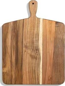 Acacia Wood Cutting Board and Chopping Board with Handle for Meat, Cheese Board, Vegetables, Bread, and Charcuterie – Decorative Wooden Serving Board for Kitchen and Dining Room, Large 17″ x 13″
