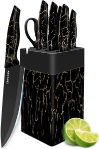 8 Pieces Kitchen Knife Block Sets, Dishwasher Safe, Black