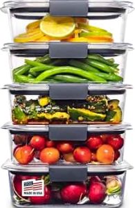 Rubbermaid Brilliance Tritan Plastic Food Storage Containers BPA Free Airtight Lids Ideal for Lunch Meal Prep & Leftovers Set of 5 (3.2 Cup)