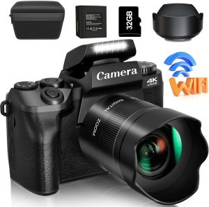 4K Digital Camera, 64MP WiFi Cameras for Photography with 4″ Touchscreen