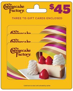 The Cheesecake Factory Gift Cards – 3 × $15 Physical Cards