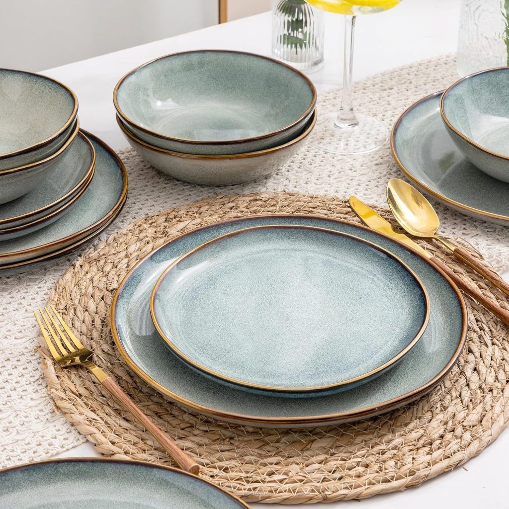 AmorArc Ceramic Dinnerware Sets for 4, 12Pcs Plates and Bowls Sets Dishes