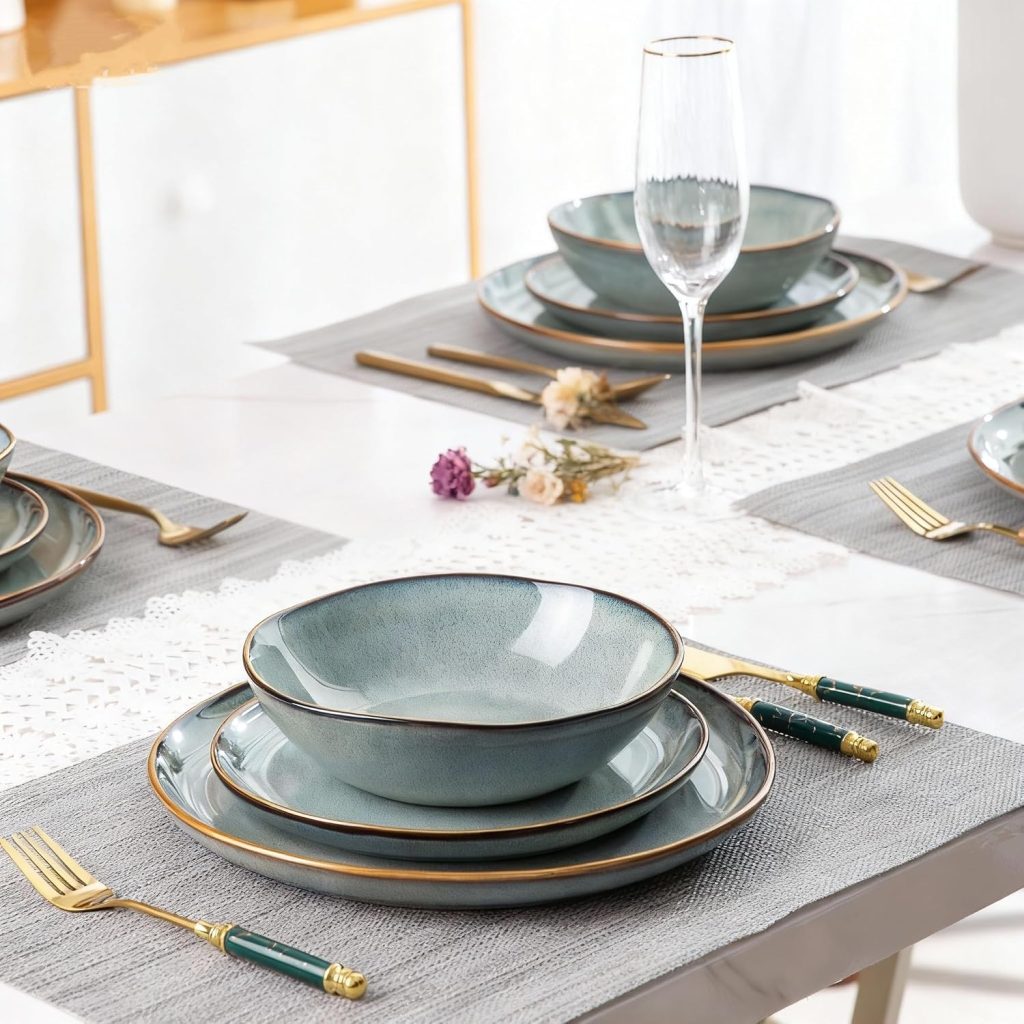 AmorArc Ceramic Dinnerware Sets for 4, 12Pcs Plates and Bowls Sets Dishes