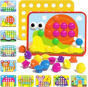 AMOSTING Button Art Toy, Color Matching Pegboard for Kids Ages 2 3