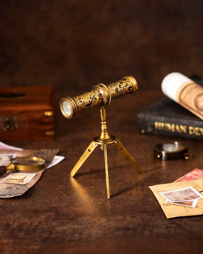 Antique Brass Kaleidoscope Gift for Men, Kids and Adults, Vintage Collectibles for Birthday, Christmas Any Occasion, Unique Gift Idea (with Tripod)