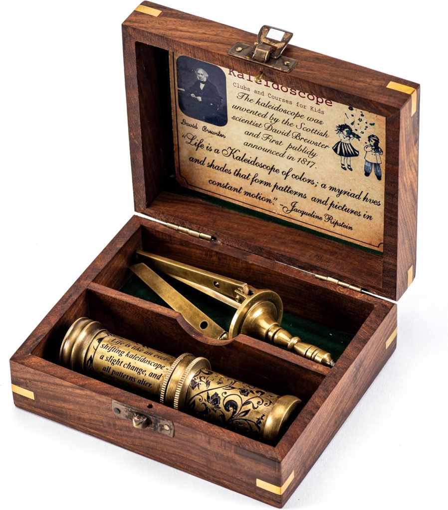 Antique Brass Kaleidoscope Gift for Men, Kids and Adults, Vintage Collectibles for Birthday, Christmas Any Occasion, Unique Gift Idea (with Tripod)