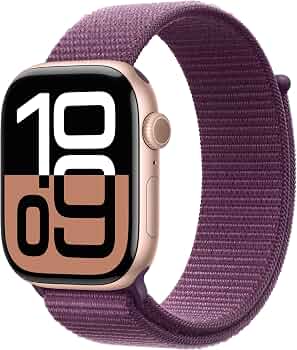 Apple Watch Series 10 (GPS 46mm case) Smartwatch with Rose Gold Aluminum Case with Plum Sport Loop. Fitness Tracker, ECG App, Always-On Retina Display, Carbon Neutral