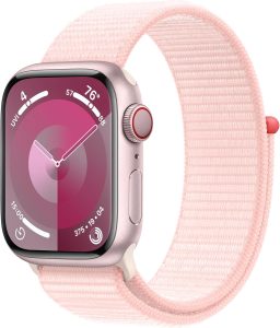 Apple Watch Series 9 (GPS + Cellular, 41mm) – Aluminum Case with Pink Sport Loop, One Size (Renewed)