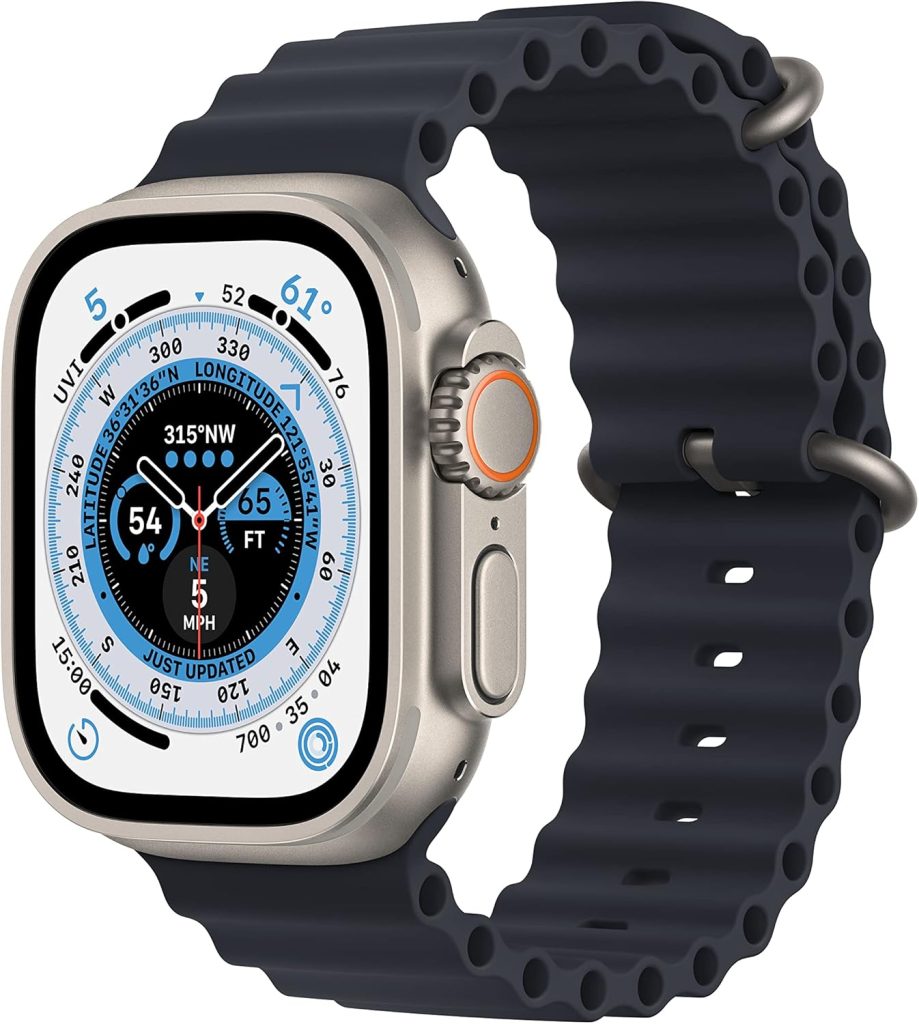 Apple Watch Ultra (GPS + Cellular 49mm) Titanium Case with Midnight Ocean Band, One Size (Renewed)