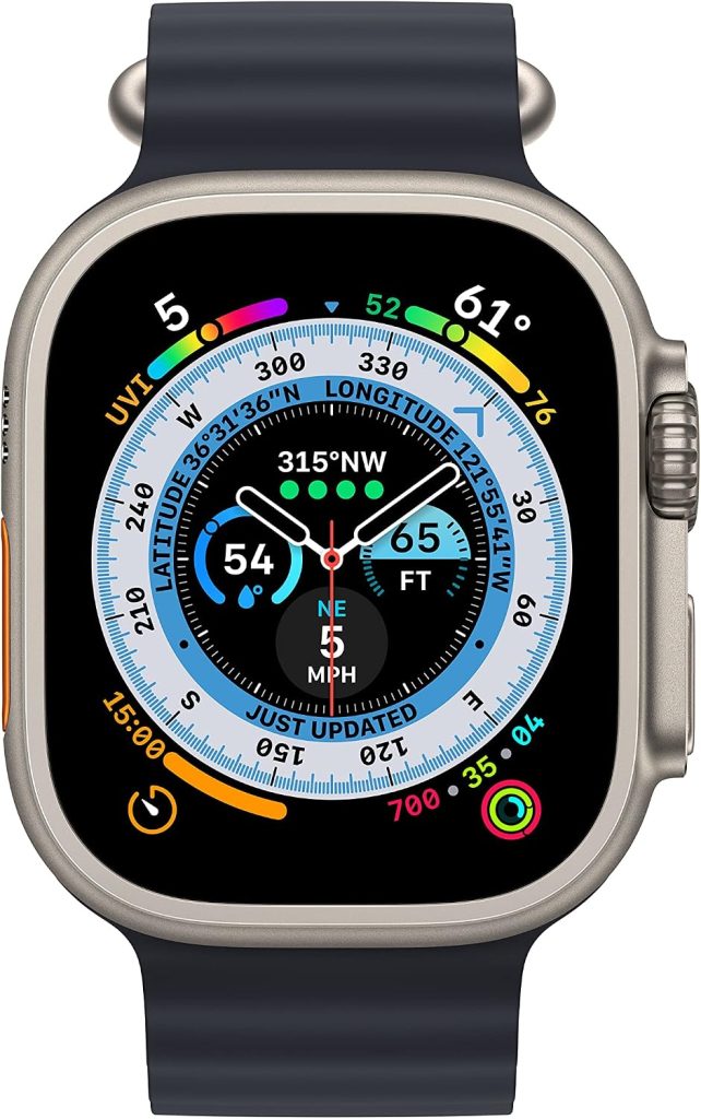 Apple Watch Ultra (GPS + Cellular 49mm) Titanium Case with Midnight Ocean Band, One Size (Renewed)