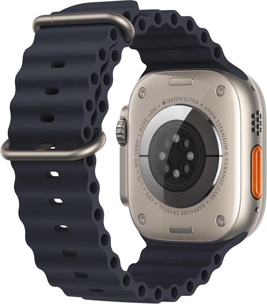 Apple Watch Ultra (GPS + Cellular 49mm) Titanium Case with Midnight Ocean Band, One Size (Renewed)