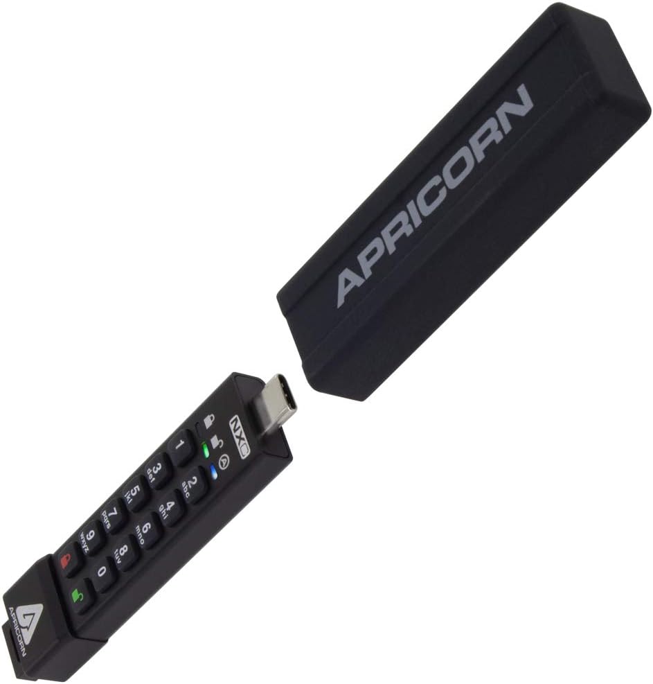 Apricorn 128GB Aegis Secure Key 3 NXC 256-Bit Hardware-Encrypted USB 3.2 Type C Flash Drive, FIPS 140-2 Level 3 Validated (ASK3-NXC-128GB), Black