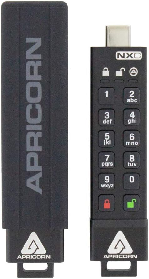 Apricorn 128GB Aegis Secure Key 3 NXC 256-Bit Hardware-Encrypted USB 3.2 Type C Flash Drive, FIPS 140-2 Level 3 Validated (ASK3-NXC-128GB), Black
