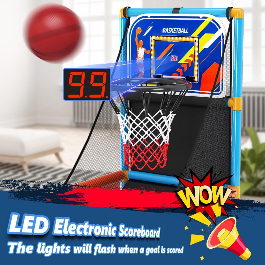 Arcade Basketball Game Set with Electronic Scoreboard&LED Light for Kids
