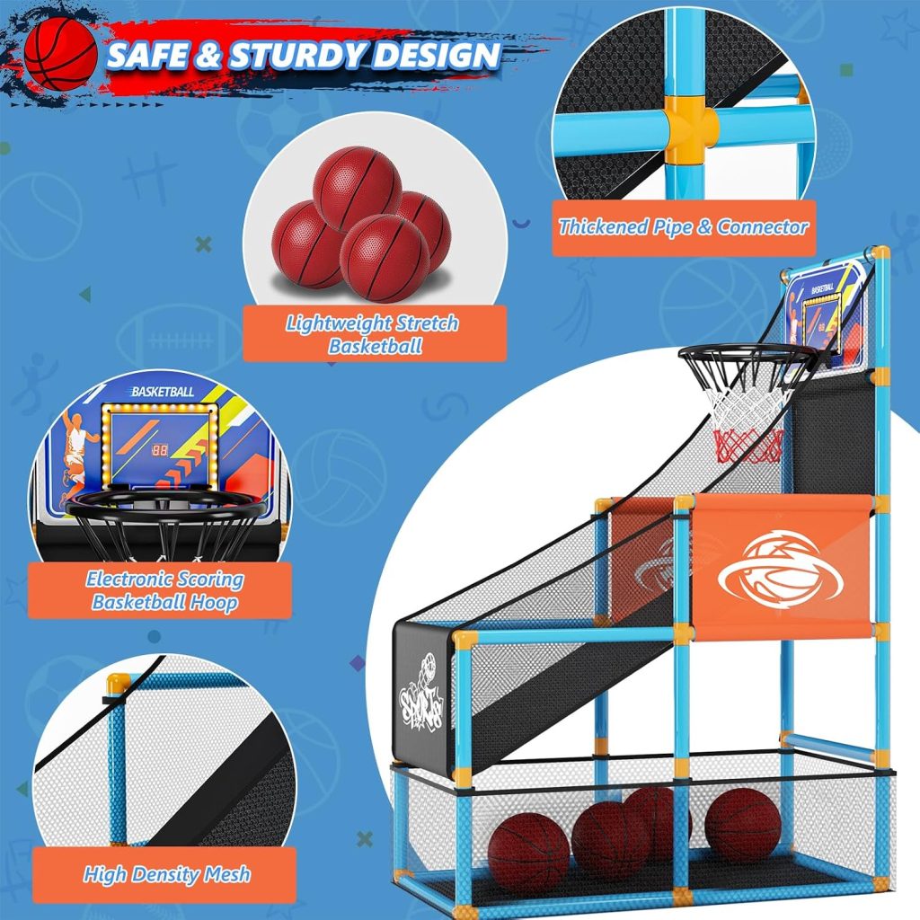 Arcade Basketball Game Set with Electronic Scoreboard&LED Light for Kids