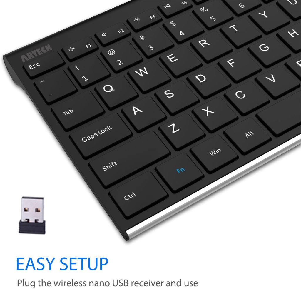 Arteck 2.4G USB Wireless Keyboard Full Size Keyboard for Computer/PC/Laptop