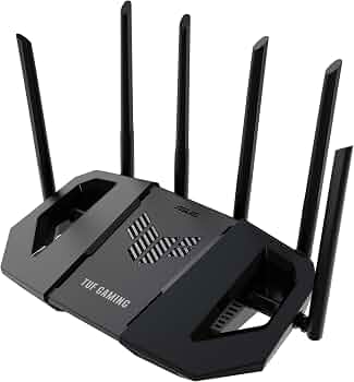 ASUS TUF Gaming BE6500 WiFi 7 Router – Dual-Band, Up to 6.5 Gbps Wireless, Game Accelerator, Multi-Link Operation (MLO), (x4) 2.5GbE Ports, Mesh + VPN Compatible, & Subscription-Free Network Security