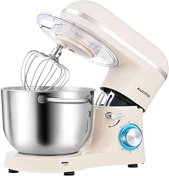 Aucma Stand Mixer,6.5-QT 660W 6-Speed Tilt-Head Food Mixer, Kitchen Electric Mixer with Dough Hook, Wire Whip & Beater (Almond Cream, 6.5QT)