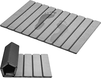 AWW Foldable Stone Bath Mat, Diatomaceous, 23.6″x15.5″, Grey