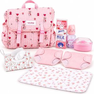 BABESIDE 8 Pcs Baby Doll Accessories Set, Diaper Bag for 17-22 Inch Dolls