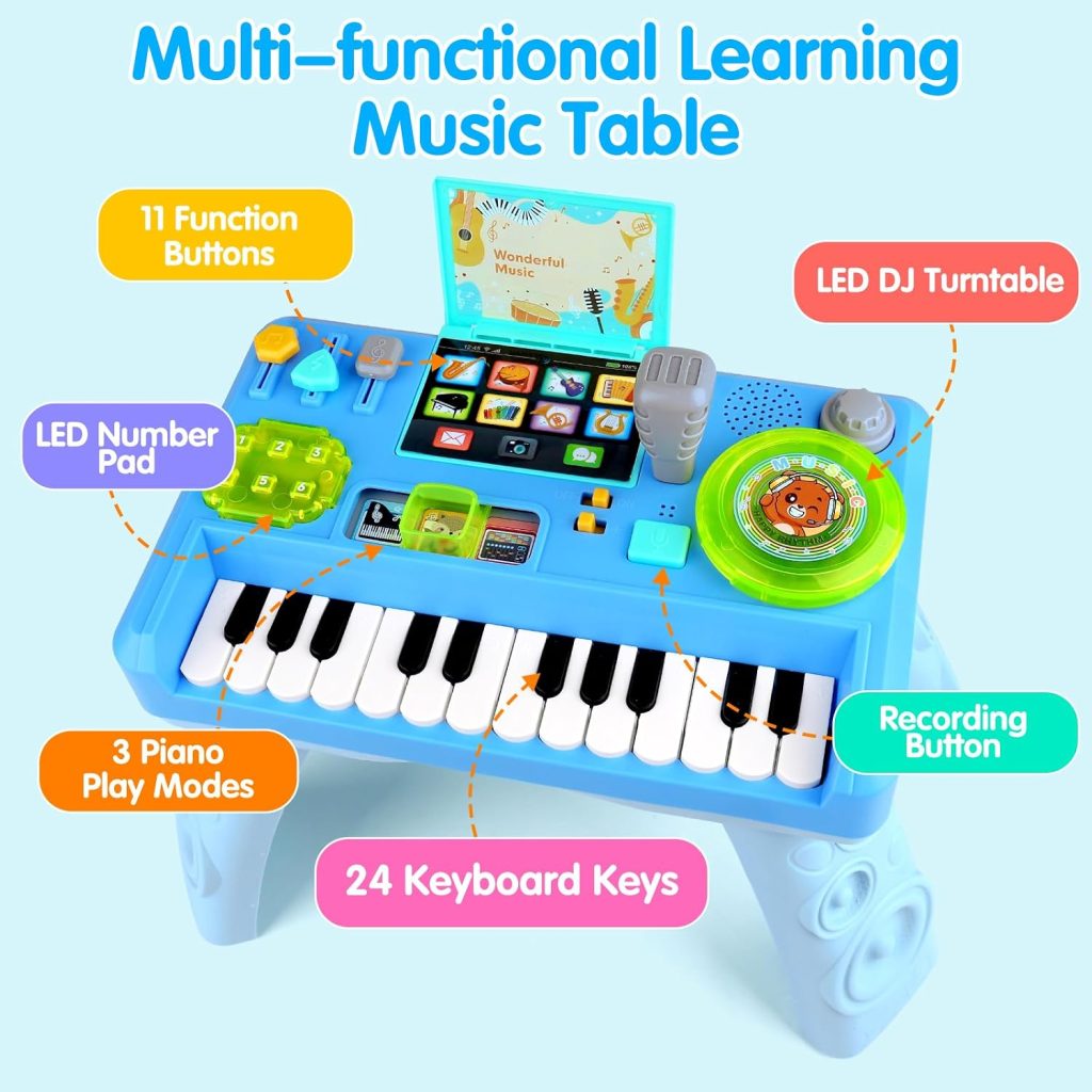 Baby DJ Table Musical Piano Toys for Toddlers with Music & Light