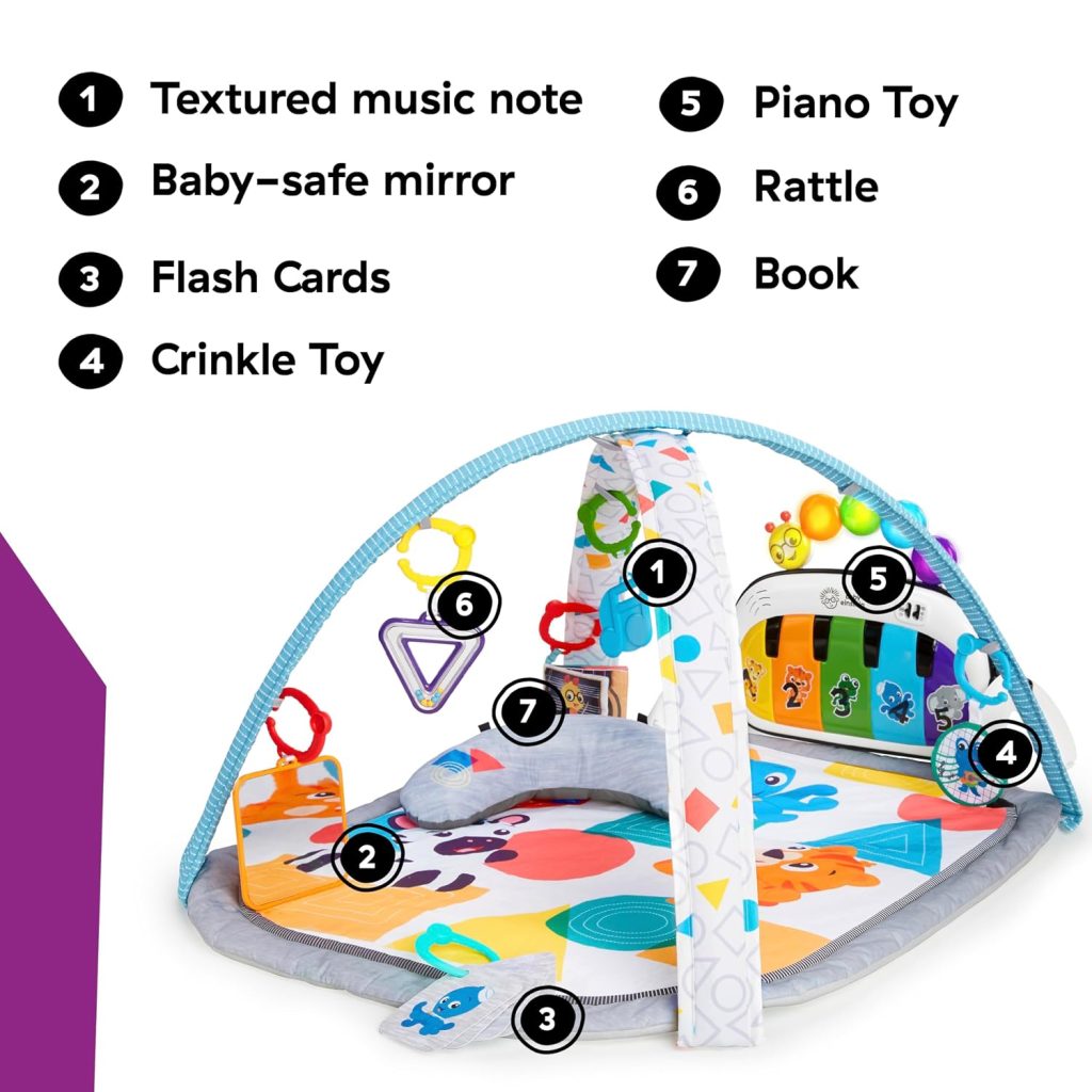 Baby Einstein 4-in-1 Kickin’ Tunes Music and Language Play Gym and Piano Tummy Time Activity Mat