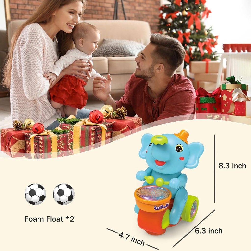 Baby Elephant Musical Crawling Toy with Lights, Sounds, Blowing Ball, Infant Sensory Toys, Birthday Gifts for Kids Boy Girl 3 4 5 6 7 8 Years (Blue)