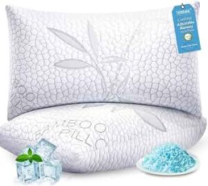 Bamboo Cooling Shredded Memory Foam Bed Pillows Queen Size Set of 2