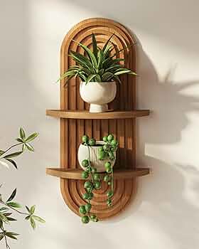 Bamworld Boho Wall Decor Plant Wall Shelf Wood Plant Holder 2 Tier
