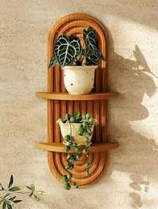 Bamworld Boho Wall Decor Plant Wall Shelf Wood Plant Holder 2 Tier Brown