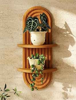 Bamworld Boho Wall Decor Plant Wall Shelf Wood Plant Holder 2 Tier Brown