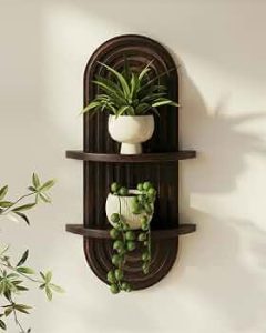 Bamworld Boho Wall Decor Plant Wall Shelf Wood Plant Holder Walnut 2PCS