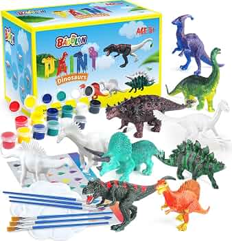 BAODLON Kids Arts Crafts Set Dinosaur Toy Painting Kit – 10 Dinosaur Figurines, Decorate Your Dinosaurs, Create a Dino World Painting Toys Gifts for 5, 6, 7, 8 Year Old Boys Kids Girls Toddlers