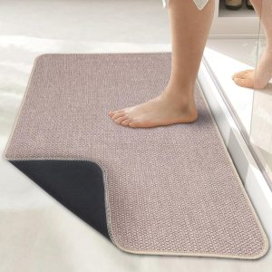 Bath Mat,Ultra Thin Bathroom Rugs,Rubber Bath Mats for Bathroom,No Slip Bath Rugs,Quick Dry,Machine Washable,Low Pile,Absorbent,Shower Outside,Sink,Home Decor Accessories.Beige,1’5″x2’3″(17x27inch)