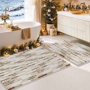 Bathroom Rugs Sets 2 Piece, Modern Bath Mat 20″x32″+16″x24″, Beige
