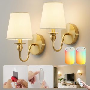Battery Operated Wall Sconces set of 2,Peel and Stick Wall Sconces (Gold)
