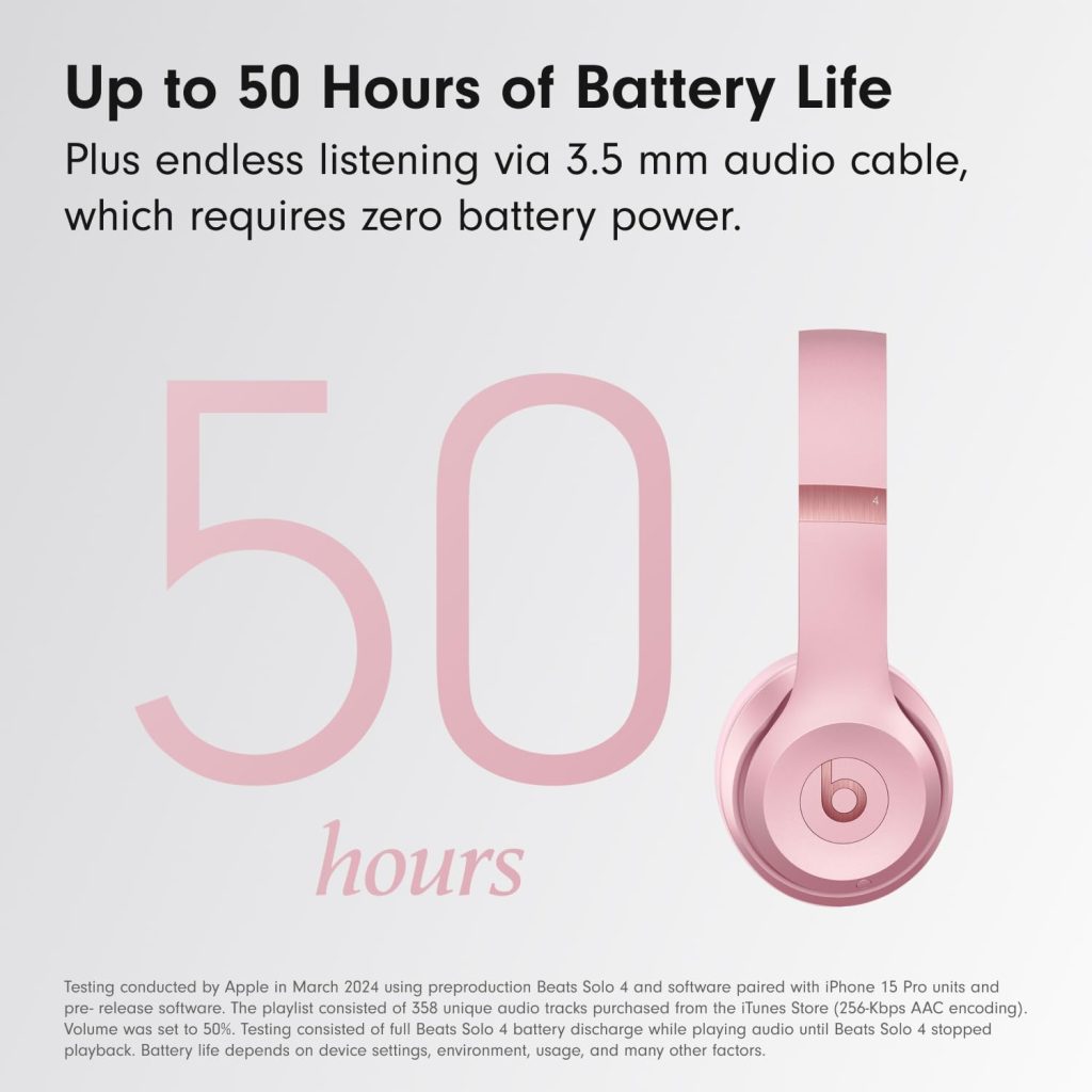 Beats Solo 4 – Wireless On-Ear Bluetooth Headphones, Up to 50-Hour Battery Life, Ultra-Lightweight Comfort, Powerful and Balanced Sound, Apple & Android Compatible – Amazon Exclusive Metallic Pink