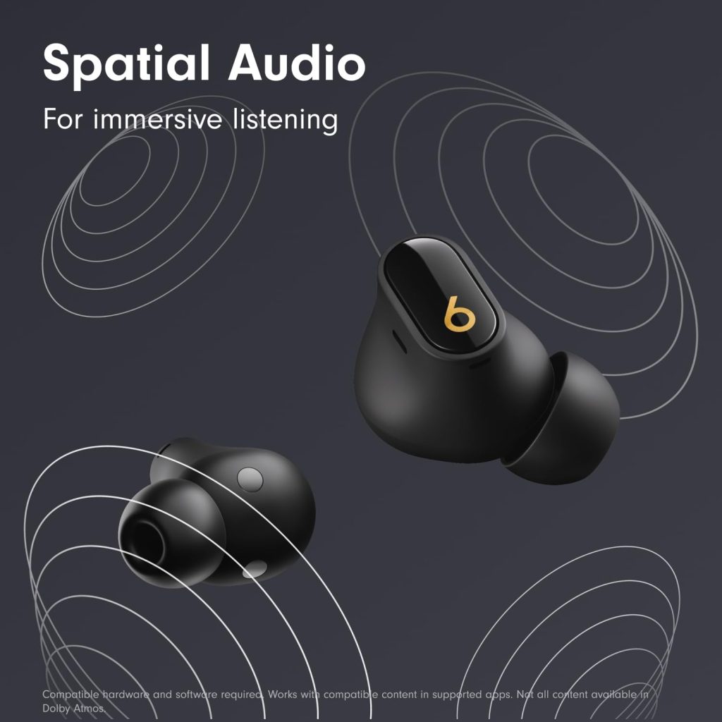 Beats Studio Buds + | True Wireless Noise Cancelling Earbuds, Enhanced Apple & Android Compatibility, Built-in Microphone, Sweat Resistant Bluetooth Headphones, Spatial Audio – Black/Gold