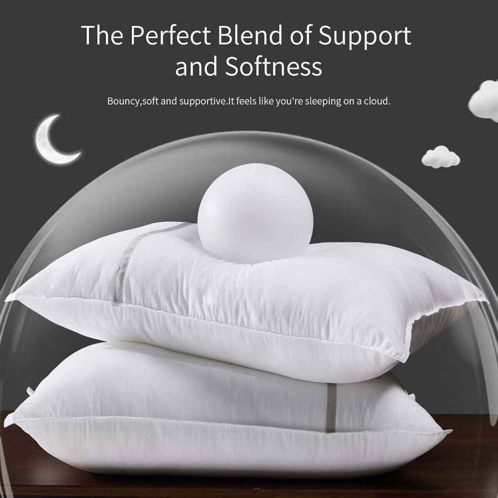 Bed Pillows Standard Size Set of 2, Medium Firm Hotel Pillows for Sleeping, Cooling Pillows for Side & Back Sleepers, Down Alternative Filling, 20 x 26 Inches